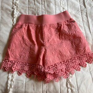 Girls MATILDA JANE Mini Golf Shorts 10 Pink Embroidered Crochet Lace Hem